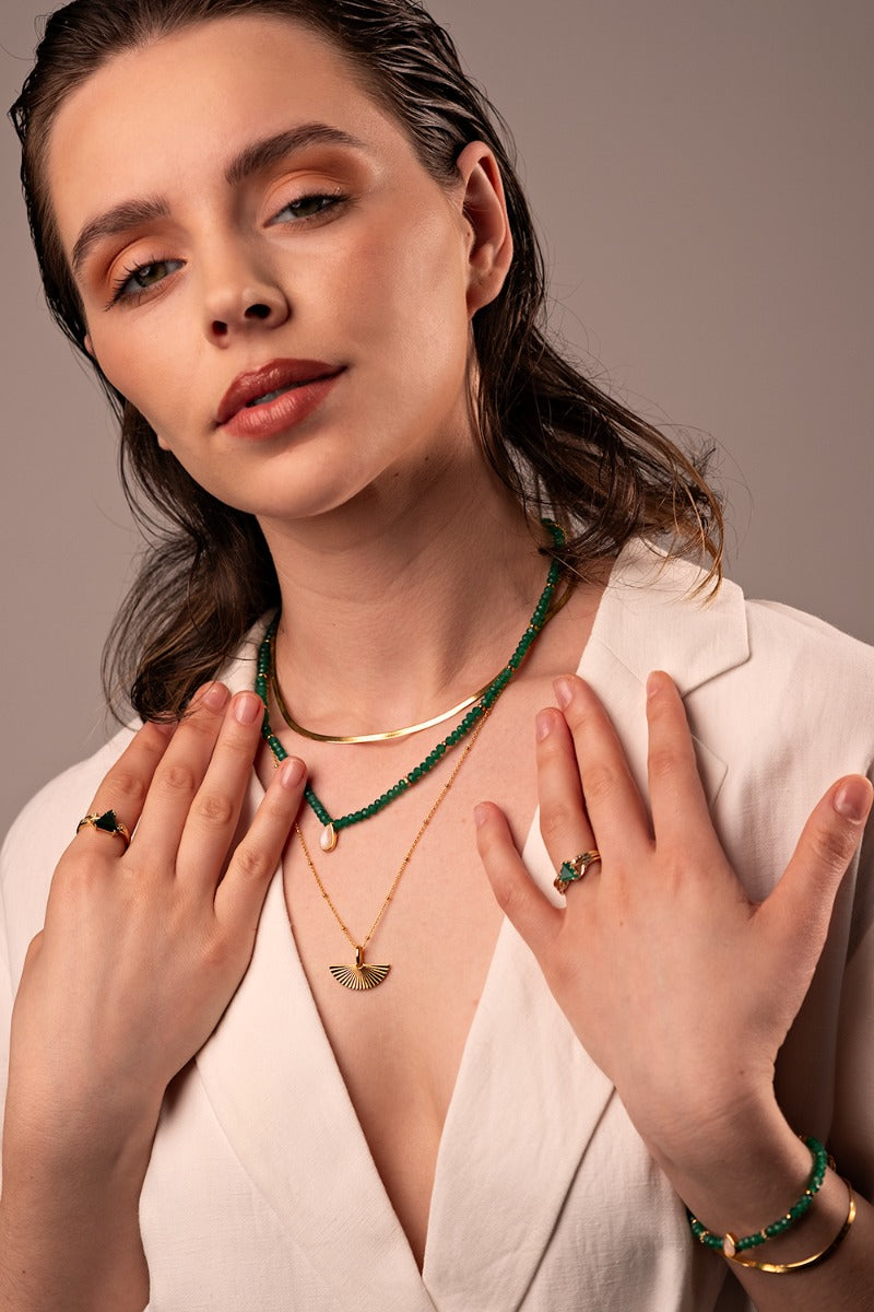 Inel din Argint Green Onyx Valentina Gold