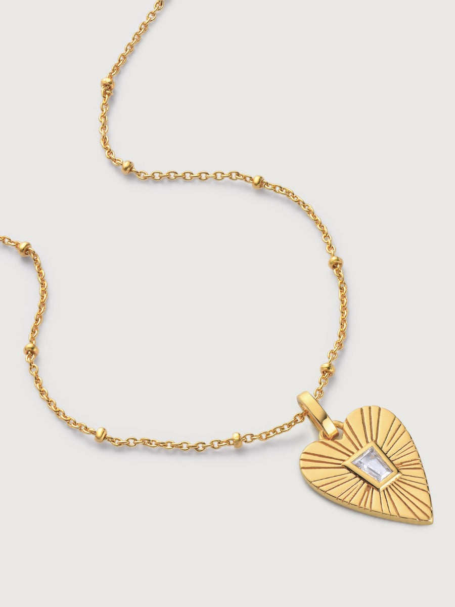 Pandantiv cu Lantisor din Argint Radiant Heart Sunburst Auriu