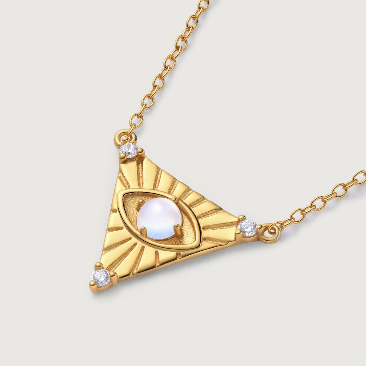 Pandantiv cu Lantisor din Argint Moonstone Solar Eye Auriu