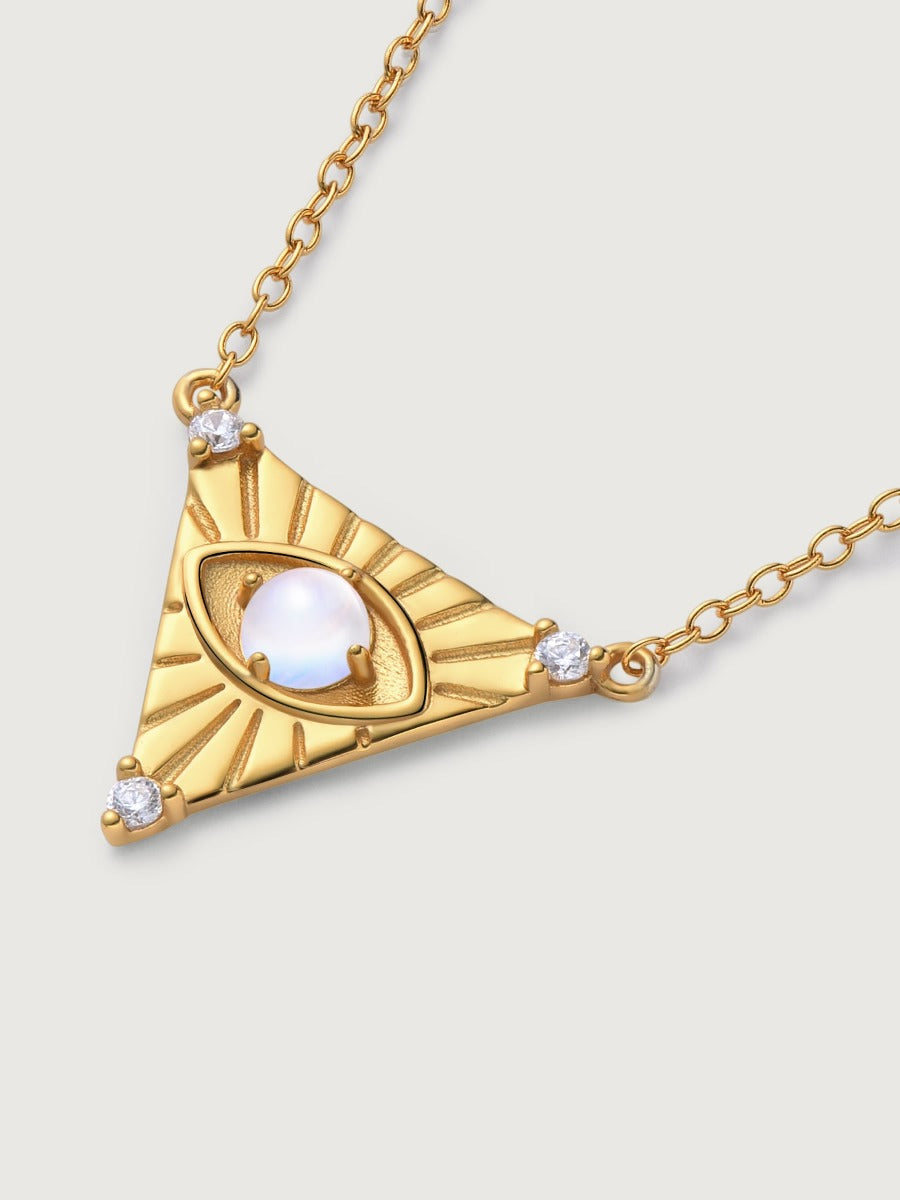 Pandantiv cu Lantisor din Argint Moonstone Solar Eye Auriu