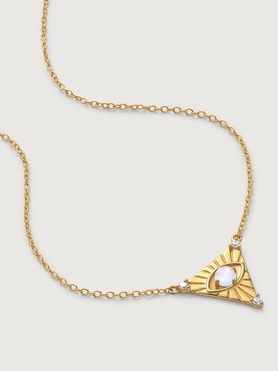 Pandantiv cu Lantisor din Argint Moonstone Solar Eye Auriu