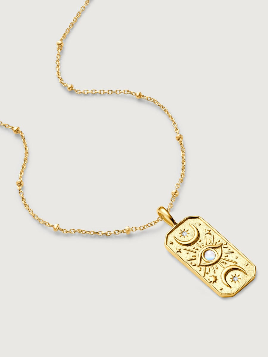 Pandantiv cu Lantisor din Argint Moonstone Celestial Elegance Auriu