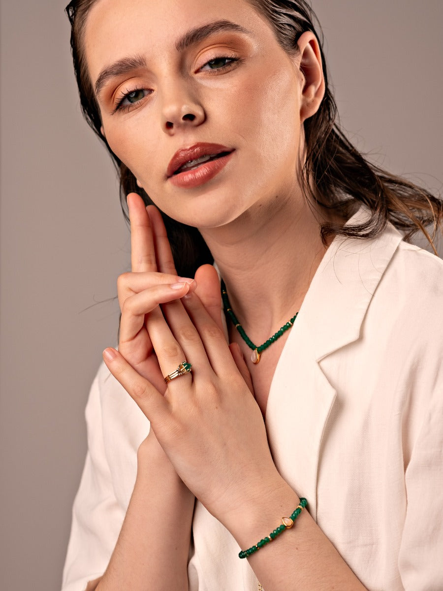 Colier din Argint Green Onyx Elegance in Every Tear Auriu