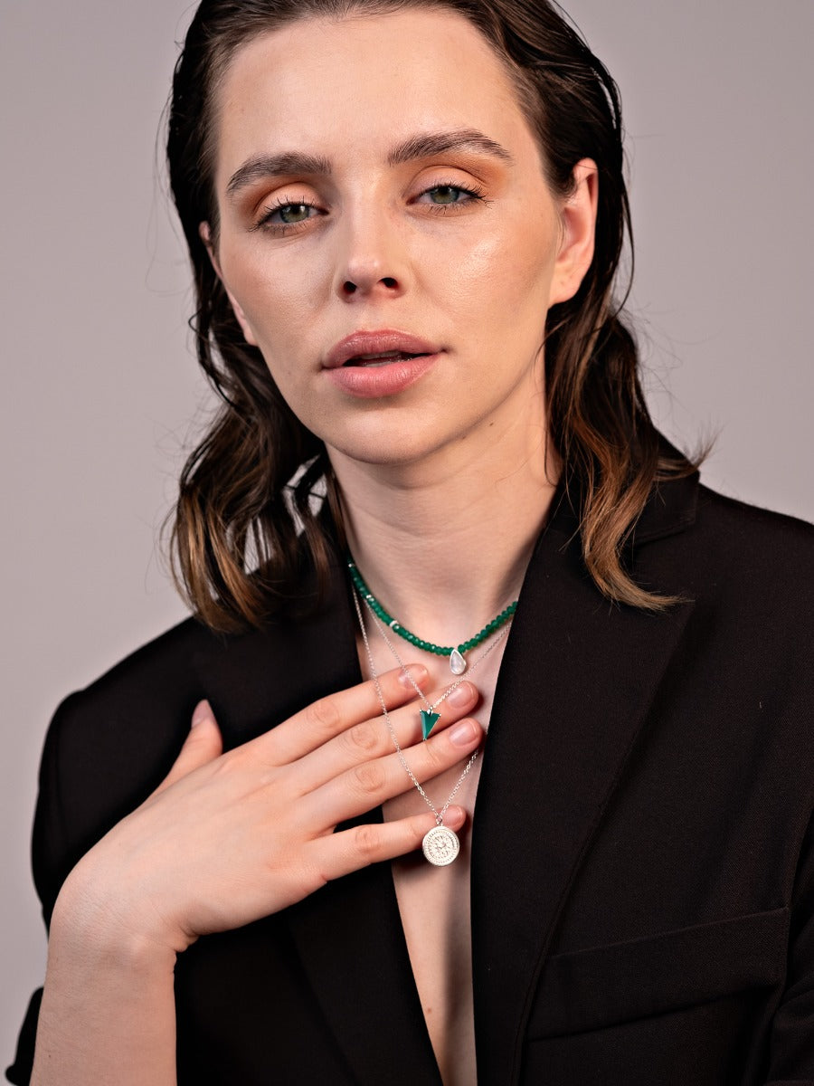 Colier din Argint Green Onyx Elegance in Every Tear Argintiu