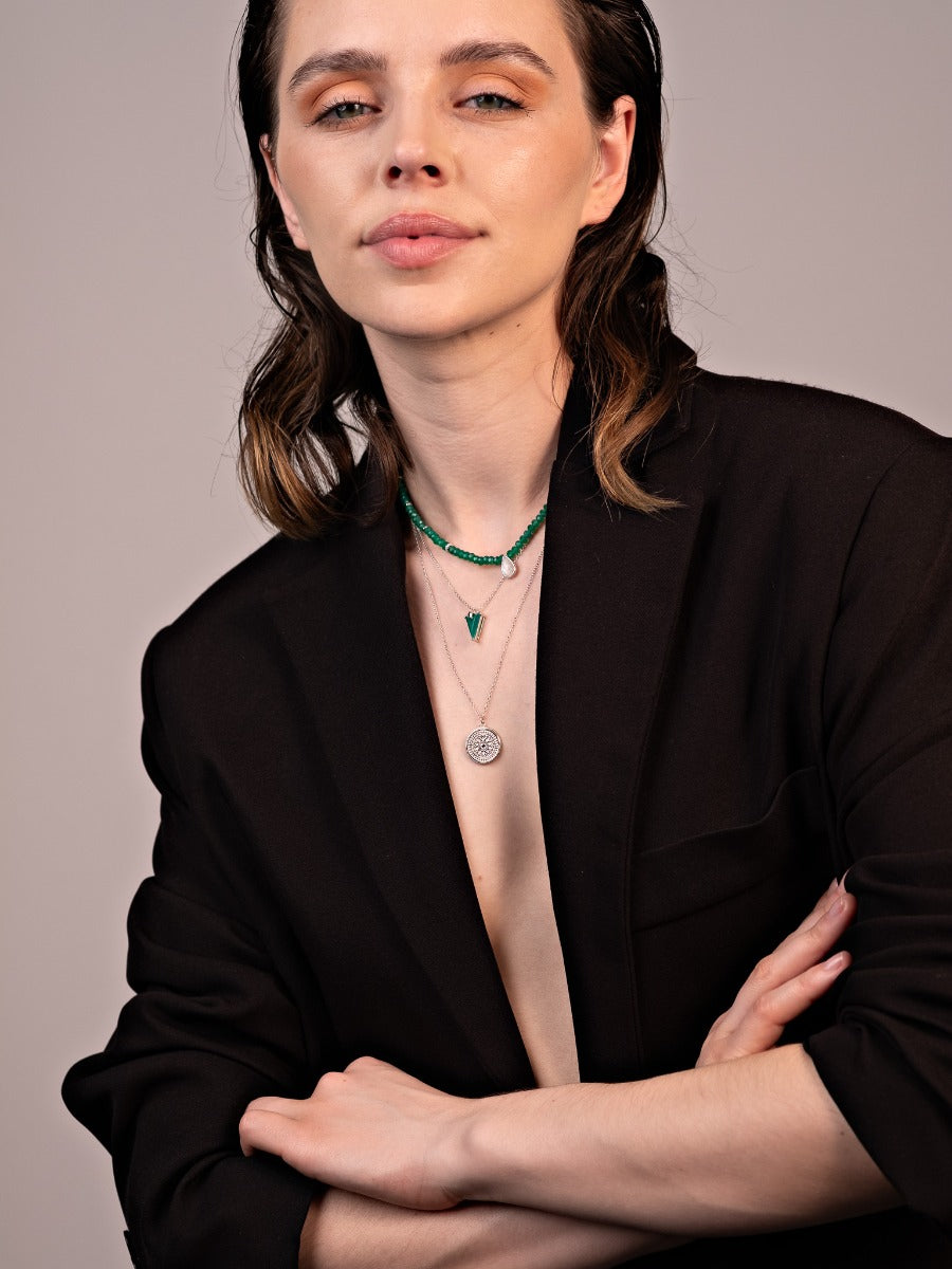 Colier din Argint Green Onyx Elegance in Every Tear Argintiu