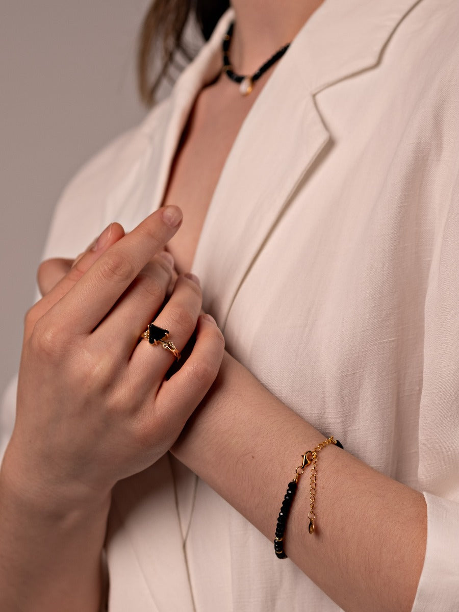 Inel din Argint Black Obsidian Valentina Gold