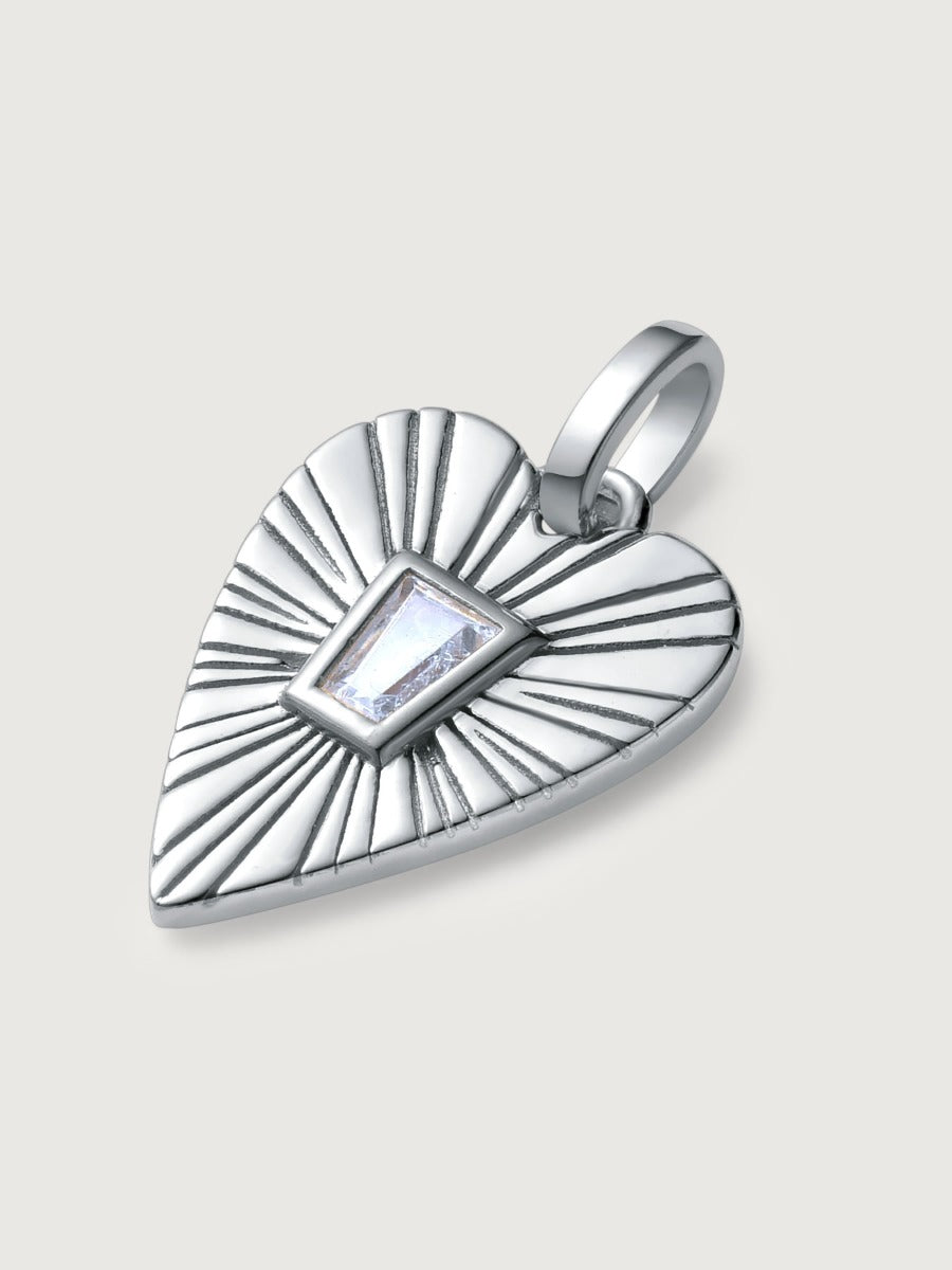 Pandantiv cu Lantisor din Argint Radiant Heart Sunburst Argintiu