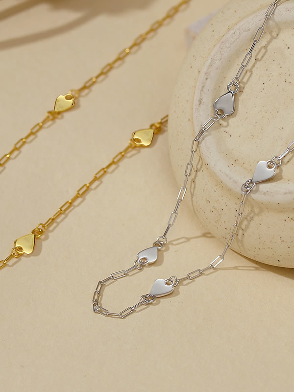 Colier din Argint Gold Linked Hearts