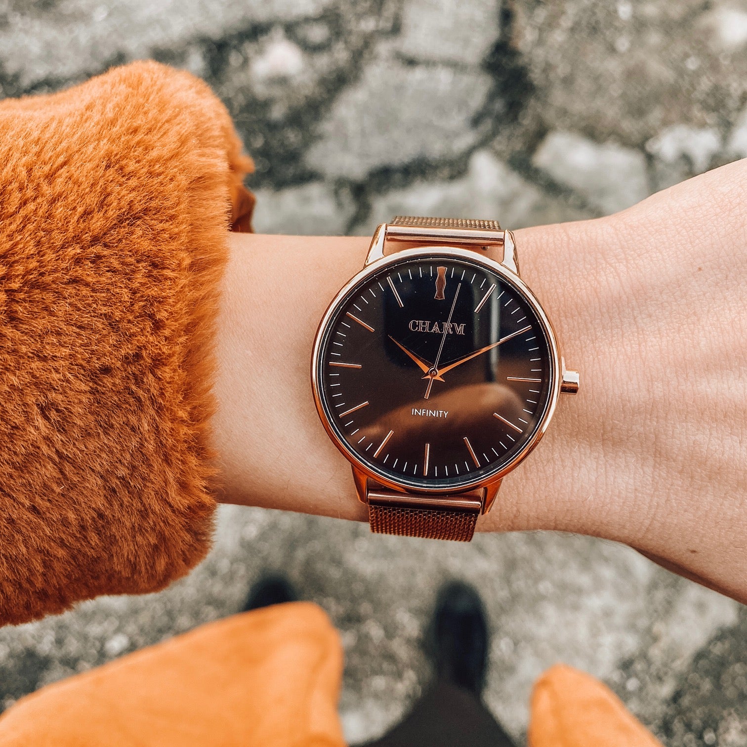 Set Cadou : Ceas Infinity Chloris Grey + Curea din otel inoxidabil Rose Gold