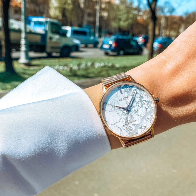 Set Cadou : Ceas Infinity Marble Theea Grey + Curea din otel inoxidabil Rose Gold