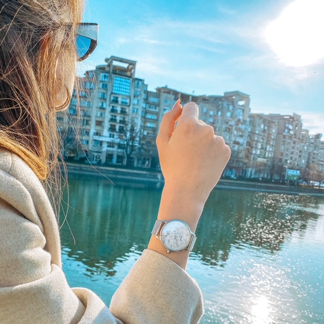 Set Cadou : Ceas Infinity Marble Freya + Curea din piele Neagra