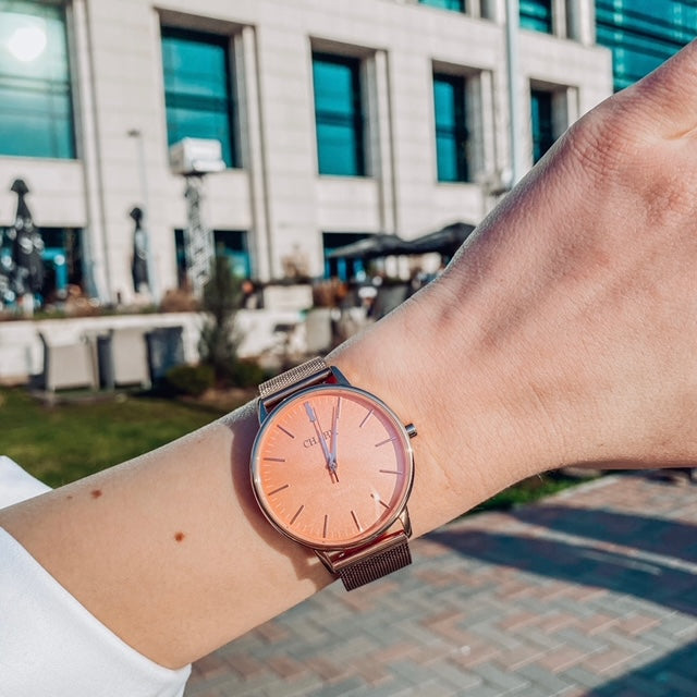 Set Cadou : Ceas Infinity Flora Grey + Curea din otel inoxidabil Rose Gold