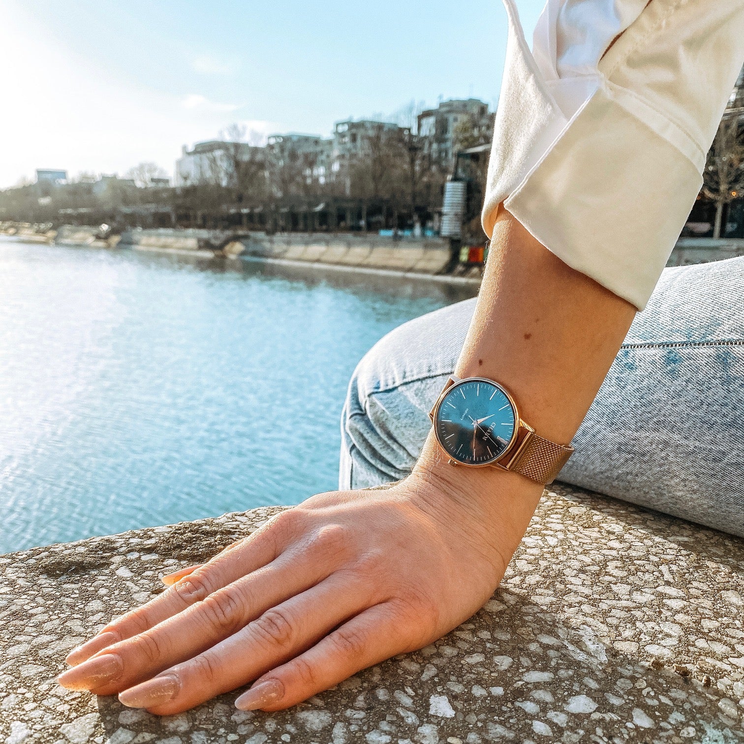 Set Cadou : Ceas Infinity Chloris Nude Rose + Curea din otel inoxidabil Rose Gold