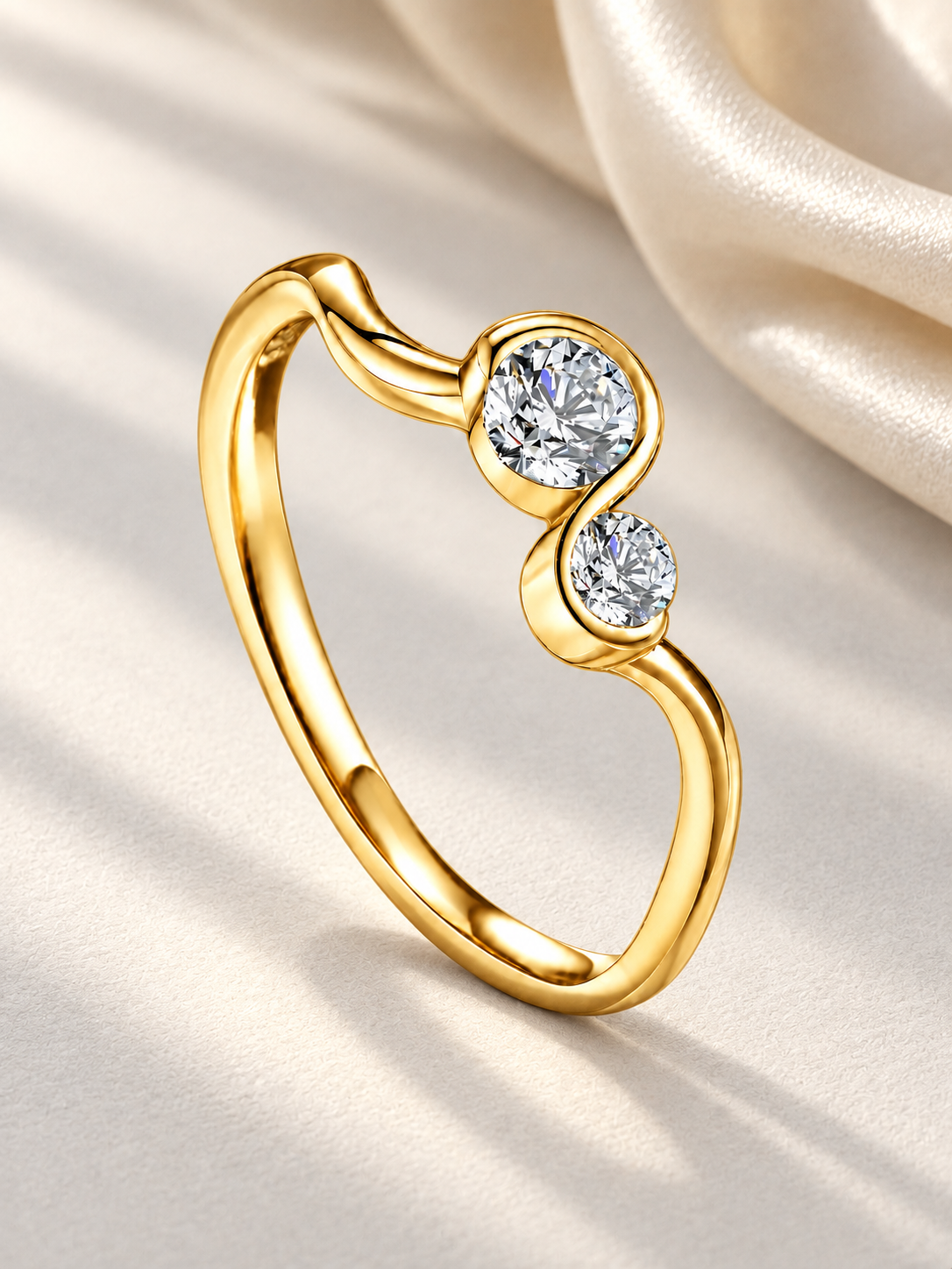 Inel din Argint 925 Auriu cu Două Moissanite