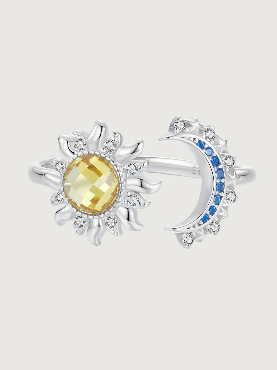 Inel din argint 925 cu soare și lună design simbolic