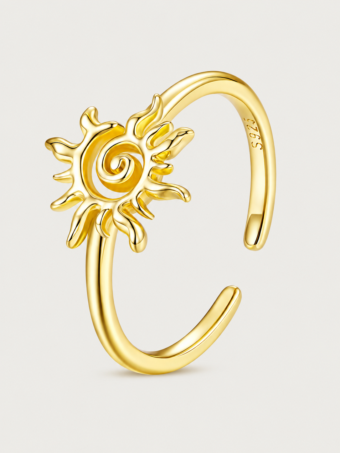 Inel din argint 925 placat cu aur design soare