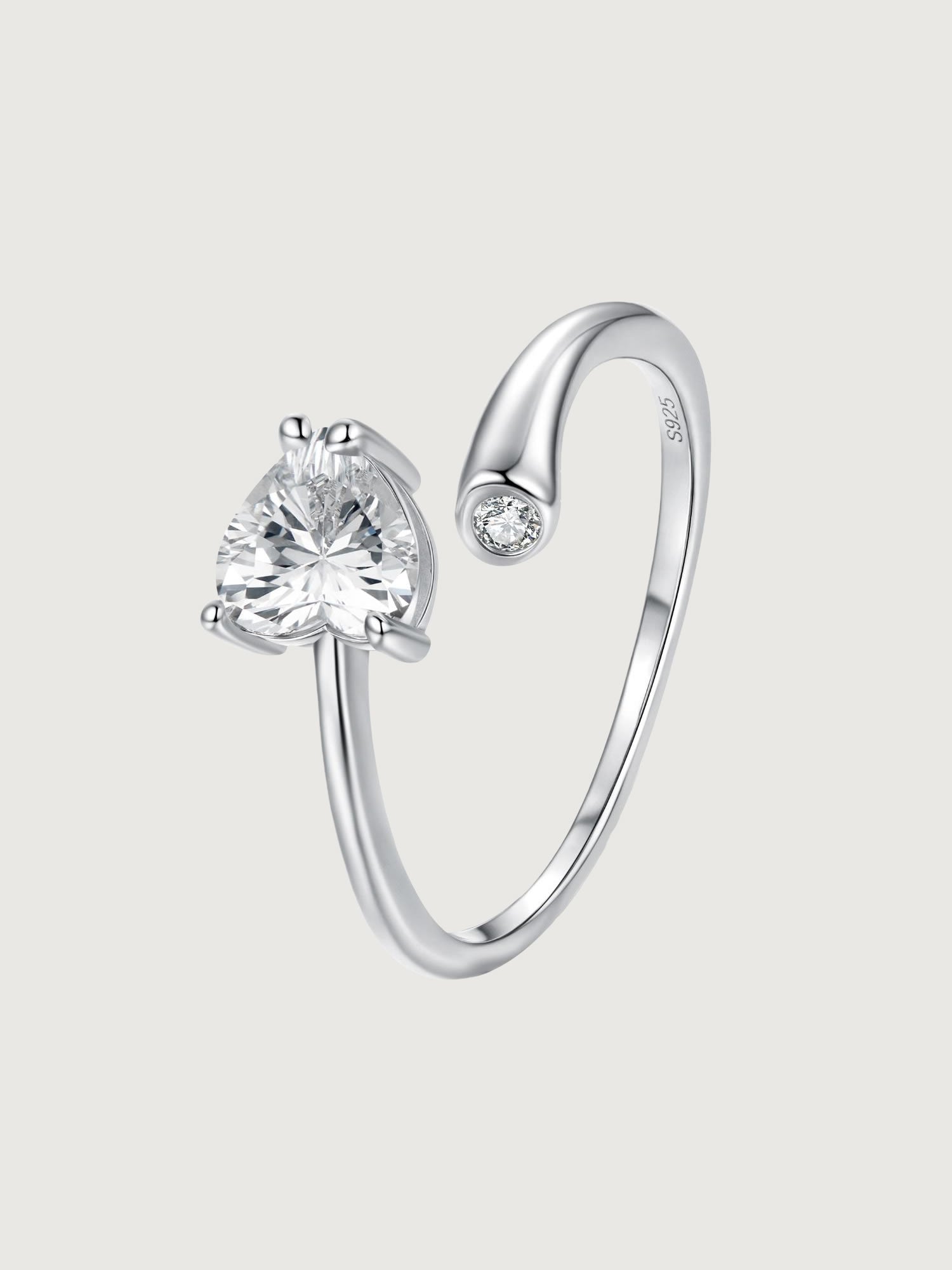 Inel din argint 925 cu zirconia inimă și design open