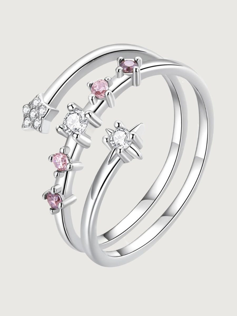 Inel din argint 925 multi layer cu stele și zirconii