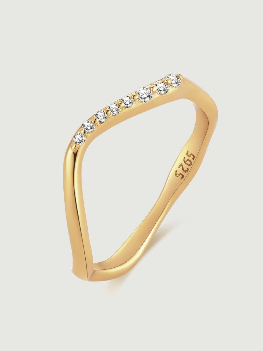 Inel din argint placat cu aur cu zirconii design valuri