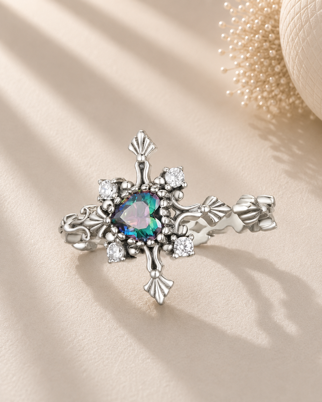Inel din argint cu cristal iridescent modern