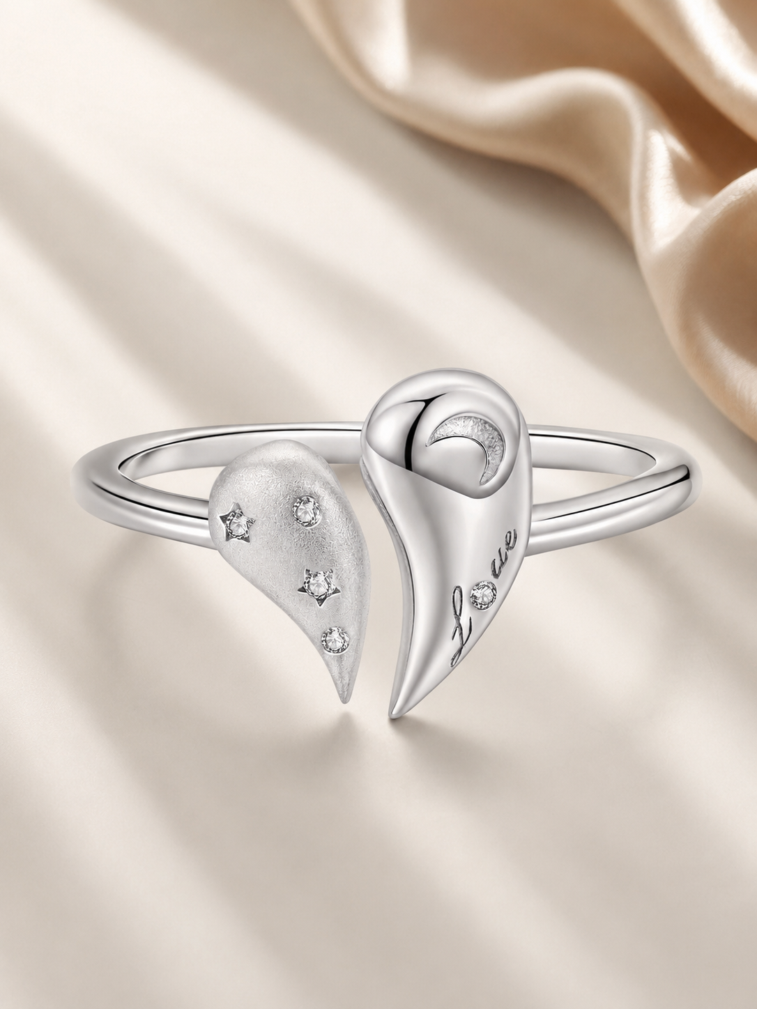 Inel din argint cu lună și stele Celestial Love