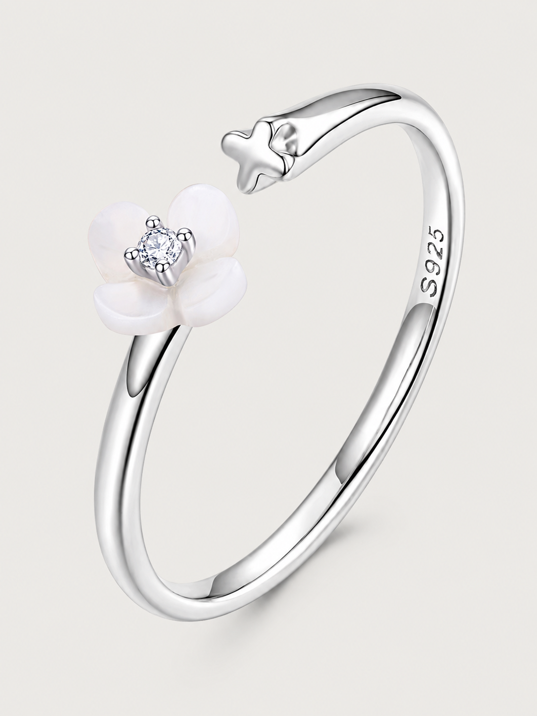 Inel din argint cu Mother of Pearl și zirconie 5A Pearl Bloom