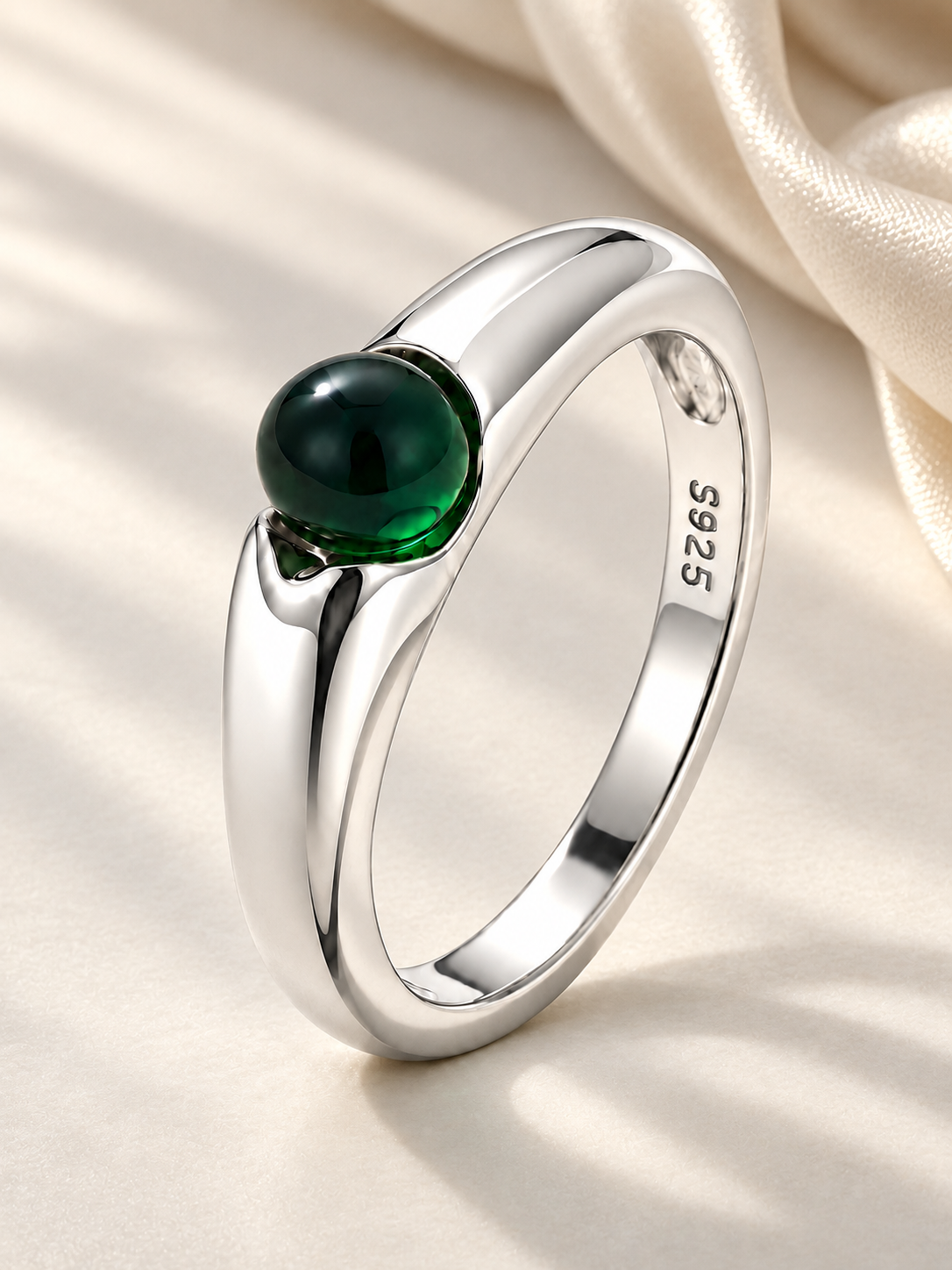 Inel din Argint cu Piatră Verde 5 mm
