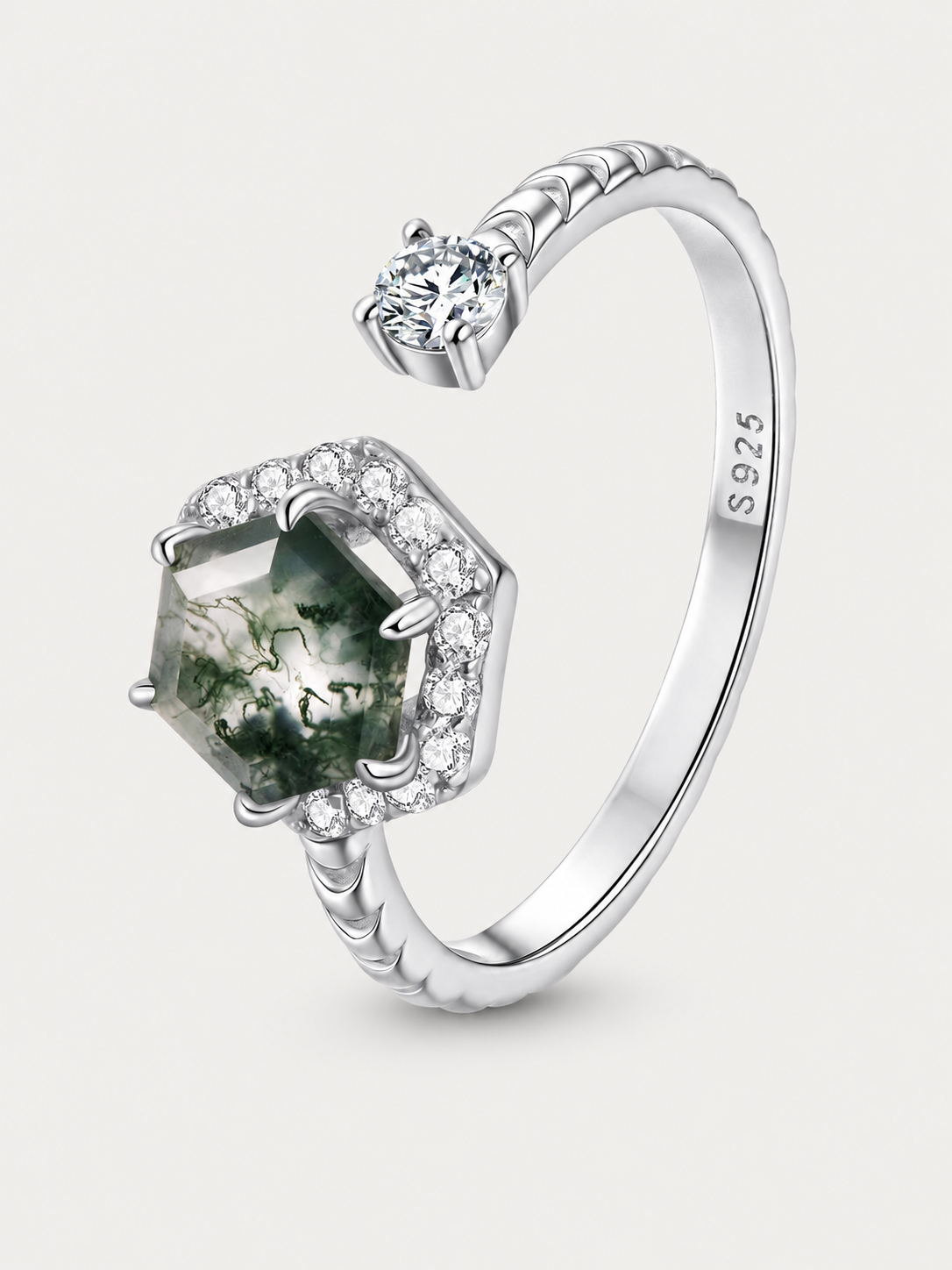 Inel din Argint Zirconii 5A Natural Agate Elegance
