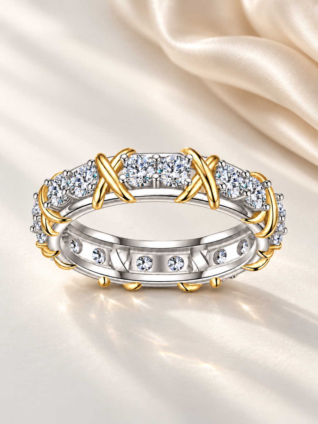 Inel Bicolor Dual Eternal Vine cu Moissanite