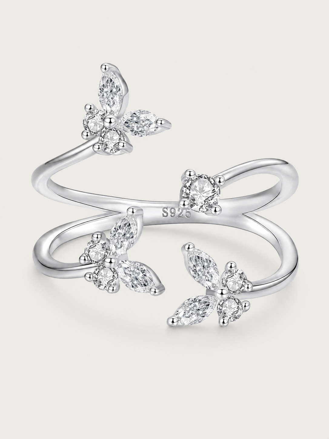 Inel din Argint Butterfly Sparkle cu fluturi și zirconii