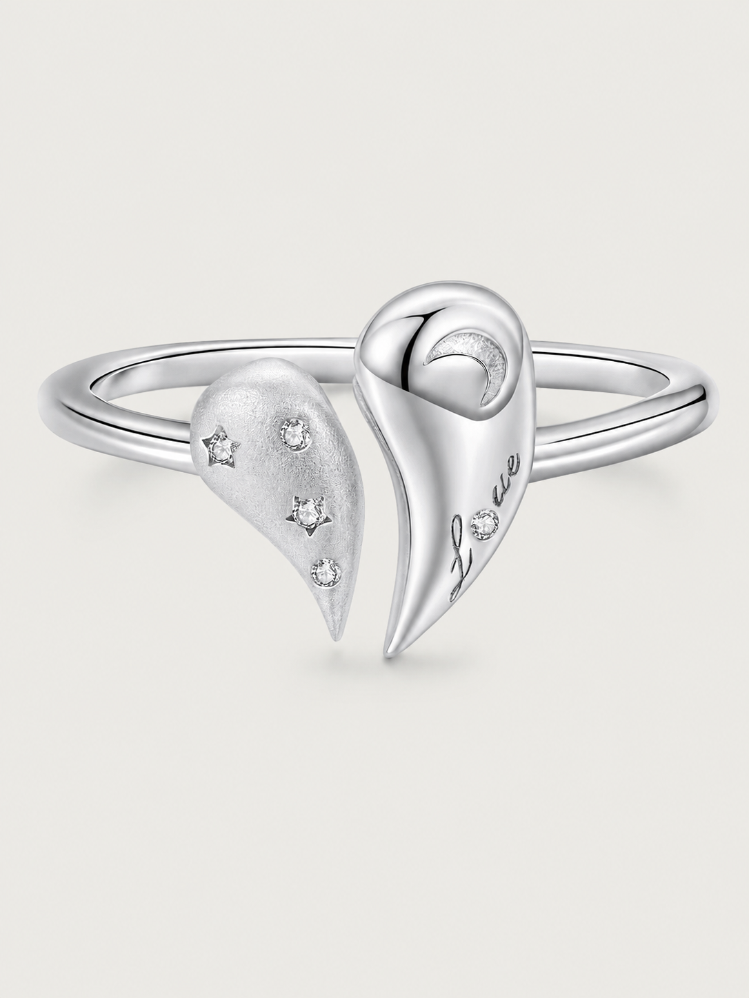 Inel din Argint Celestial Love cu inimă lună și stele