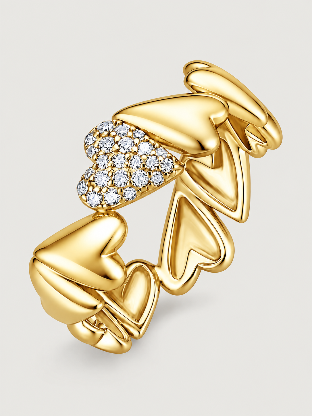 Inel din Argint Moissanite Gold Endless Hearts