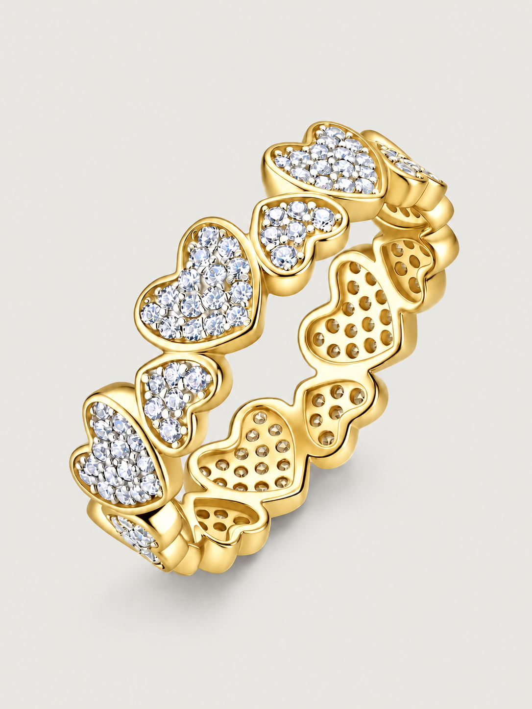 Inel din Argint Moissanite Gold Heart Cascade