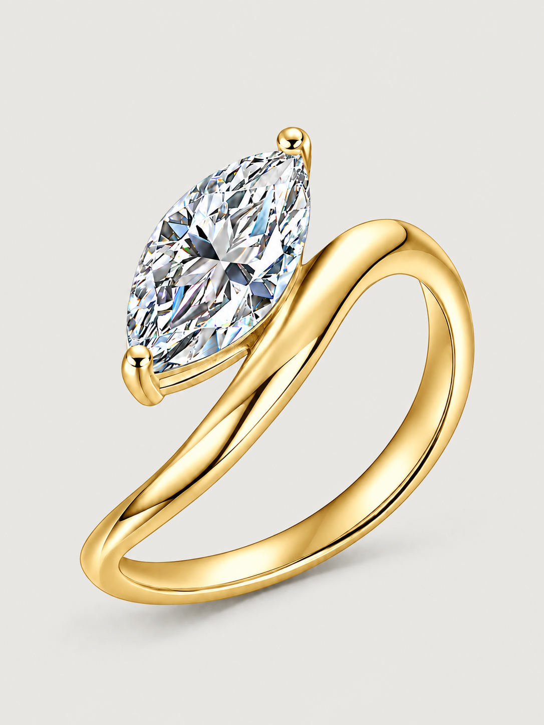 Inel din Argint Moissanite Gold Marquise Flow