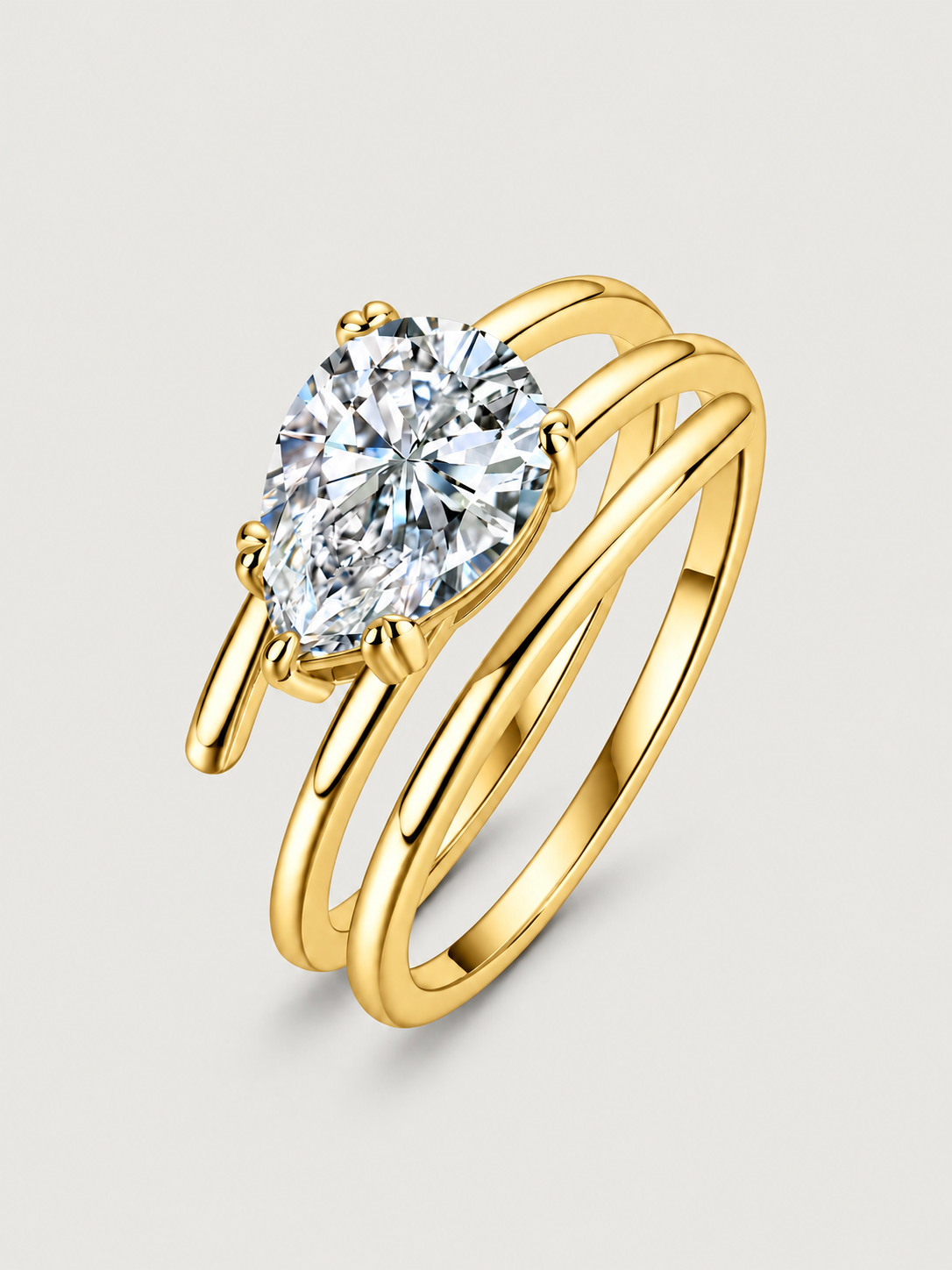 Inel din Argint Moissanite Gold Pear Embrace