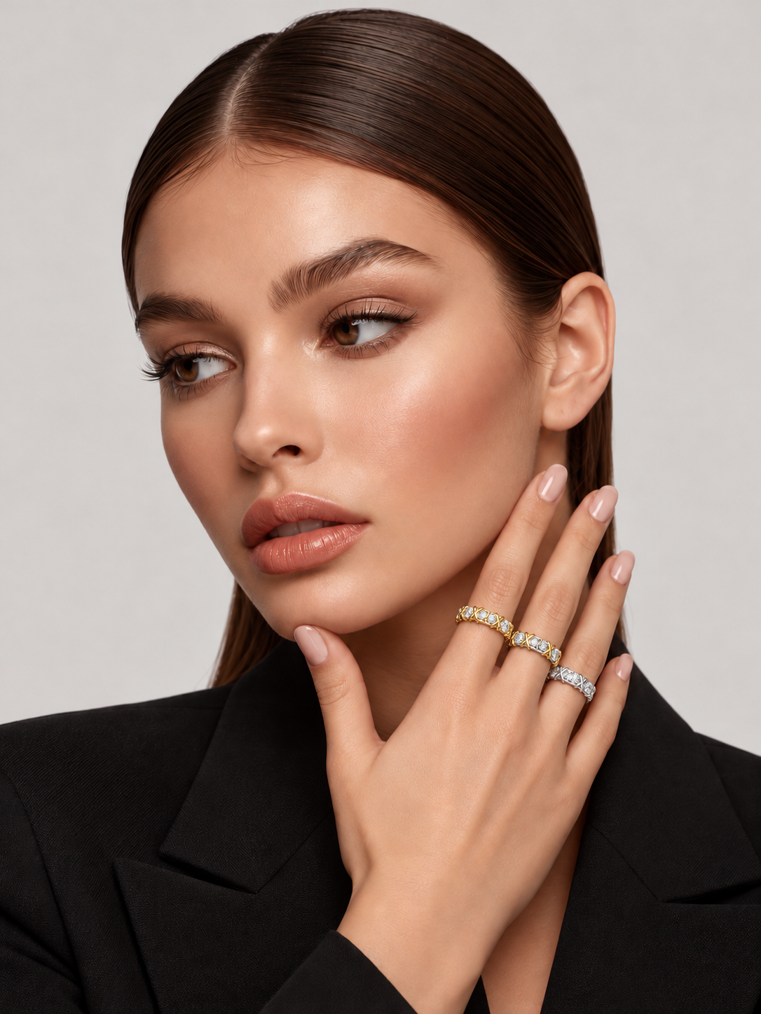 Inel din Argint Moissanite Silver, Gold si Duo Eternal Vine