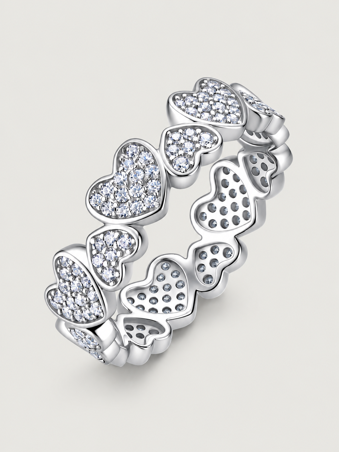 Inel din Argint Moissanite Silver Heart Cascade