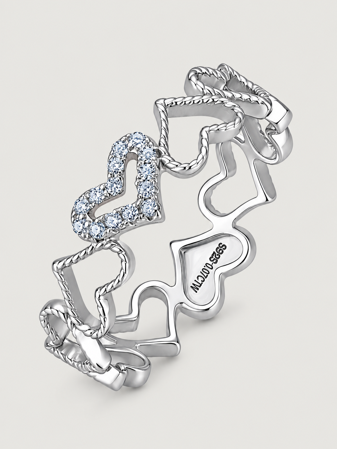 Inel din Argint Moissanite Silver Open Hearts