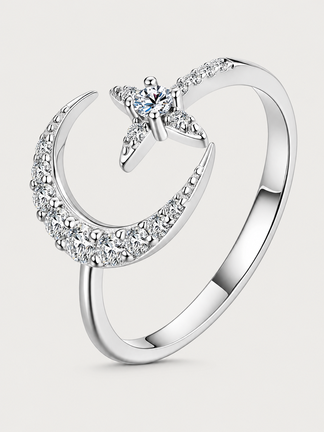 Inel argint luna si stea cu moissanite