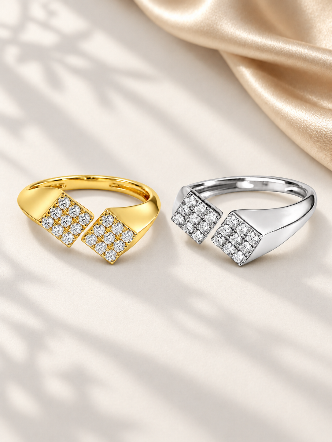 Inel Modern din Argint Crystal Geometry Auriu