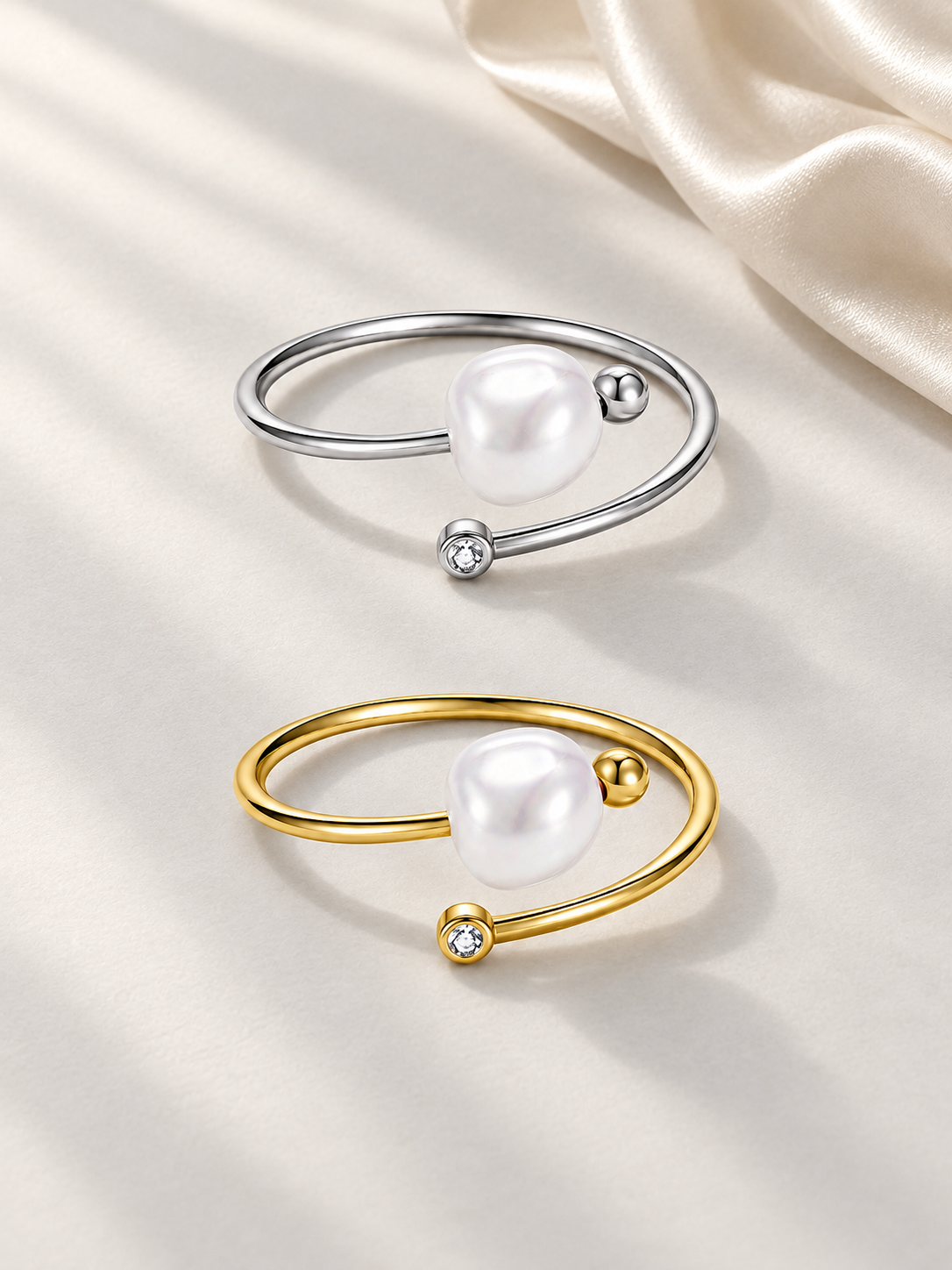 Inel Argintiu Reglabil Pearl Orbit