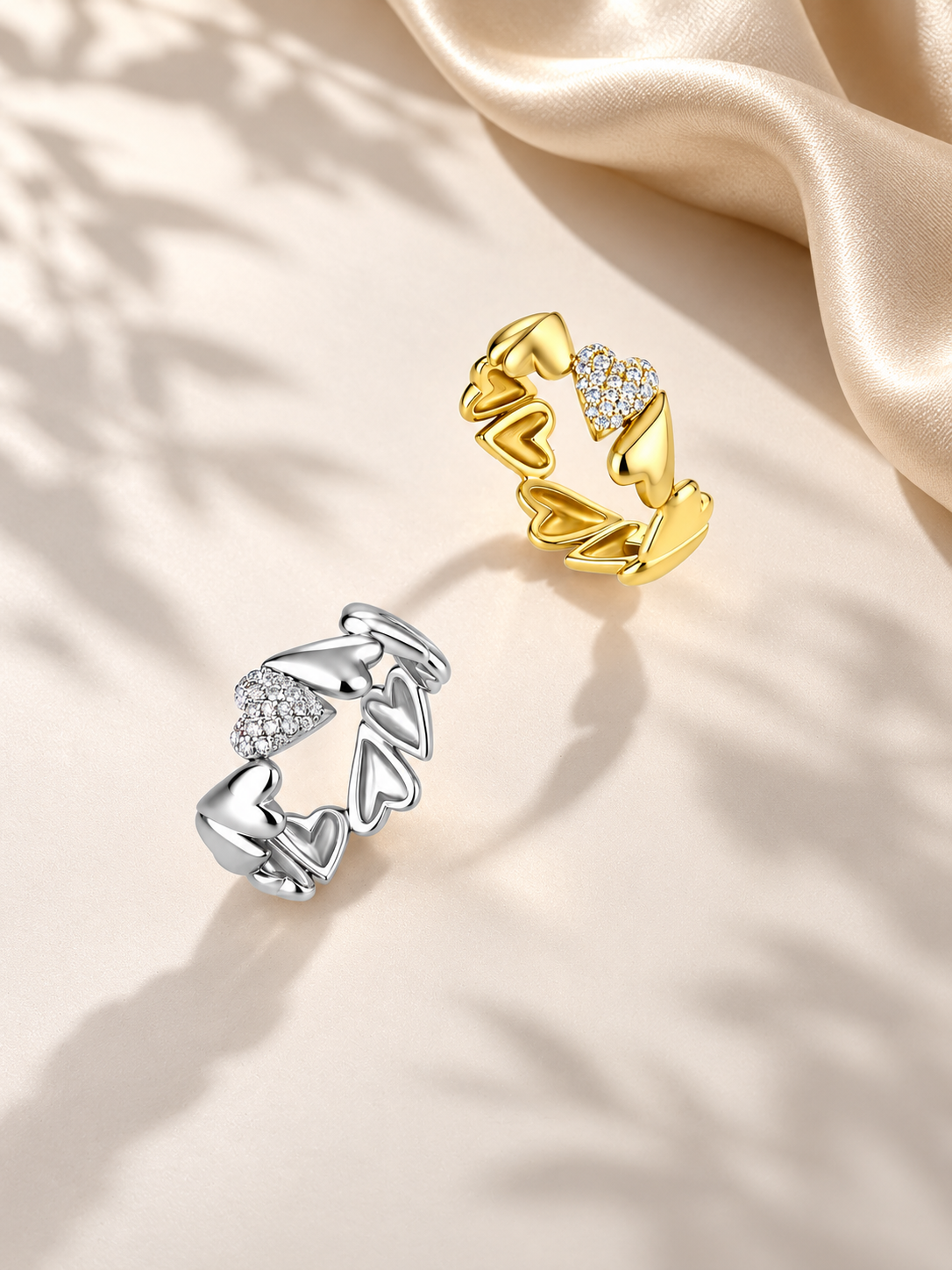 Inel Romantic Gold si Silver Endless Hearts cu Moissanite 