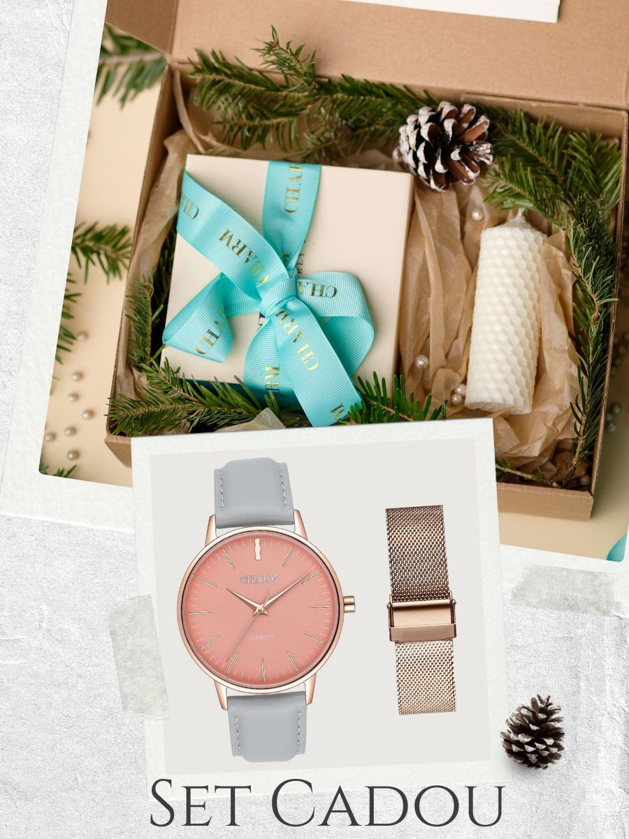 Set Cadou : Ceas Infinity Flora Grey + Curea din otel inoxidabil Rose Gold