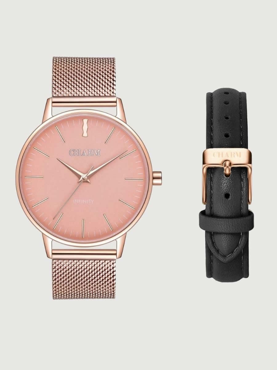 Set Cadou : Ceas Infinity Flora + Curea de piele Neagra