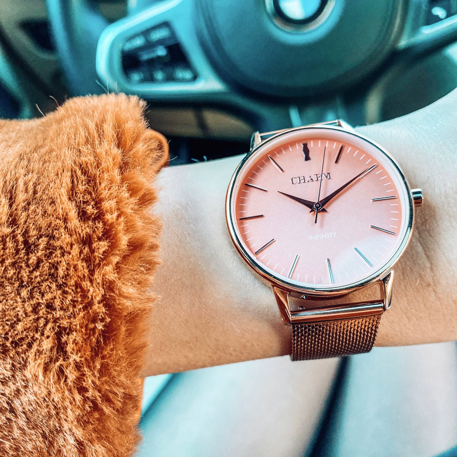 Set Cadou : Ceas Infinity Flora Grey + Curea din otel inoxidabil Rose Gold