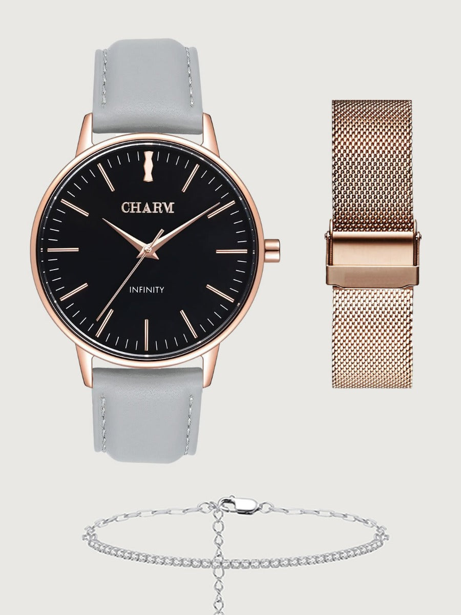 Set Cadou : Ceas Infinity Chloris Grey + Curea din otel inoxidabil Rose Gold