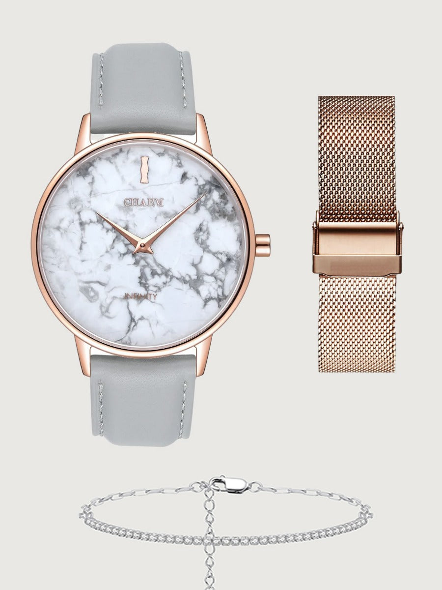 Set Cadou : Ceas Infinity Marble Theea Grey + Curea din otel inoxidabil Rose Gold