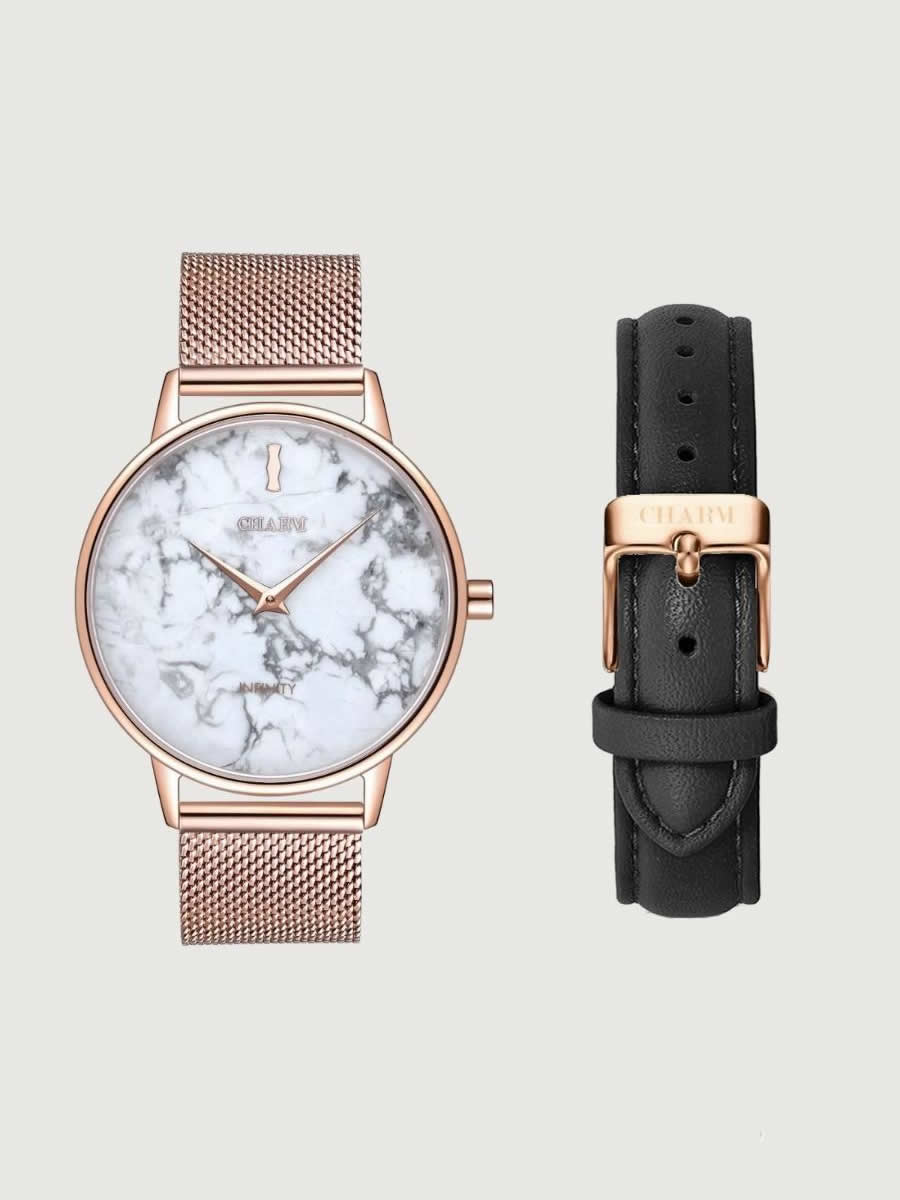 Set Cadou : Ceas Infinity Marble Theea  + Curea din piele Neagra