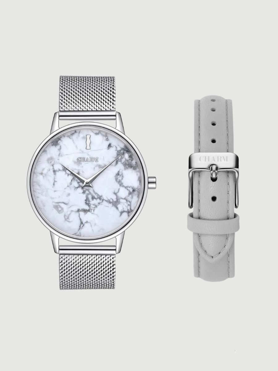 Set Cadou : Ceas Infinity Marble Freya + Curea din piele Gri