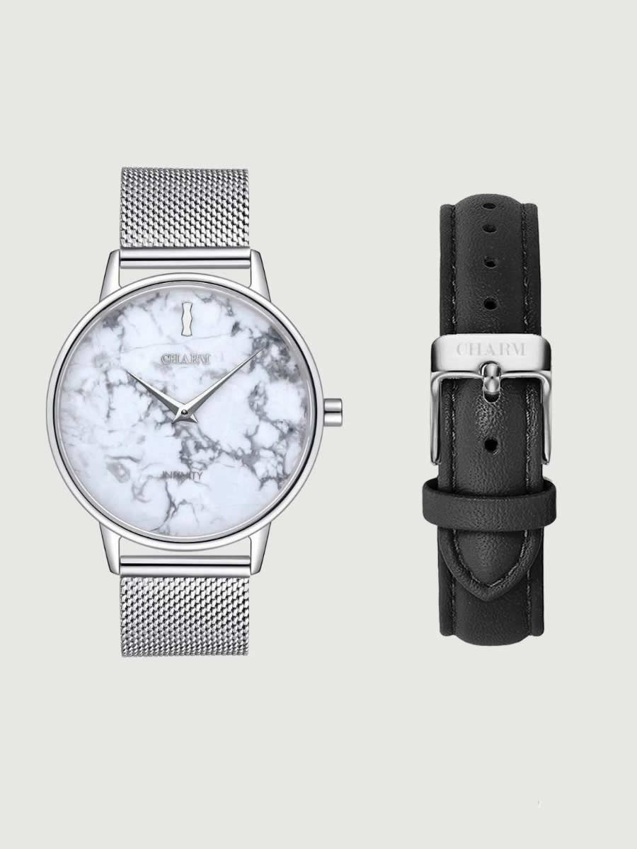 Set Cadou : Ceas Infinity Marble Freya + Curea din piele Neagra